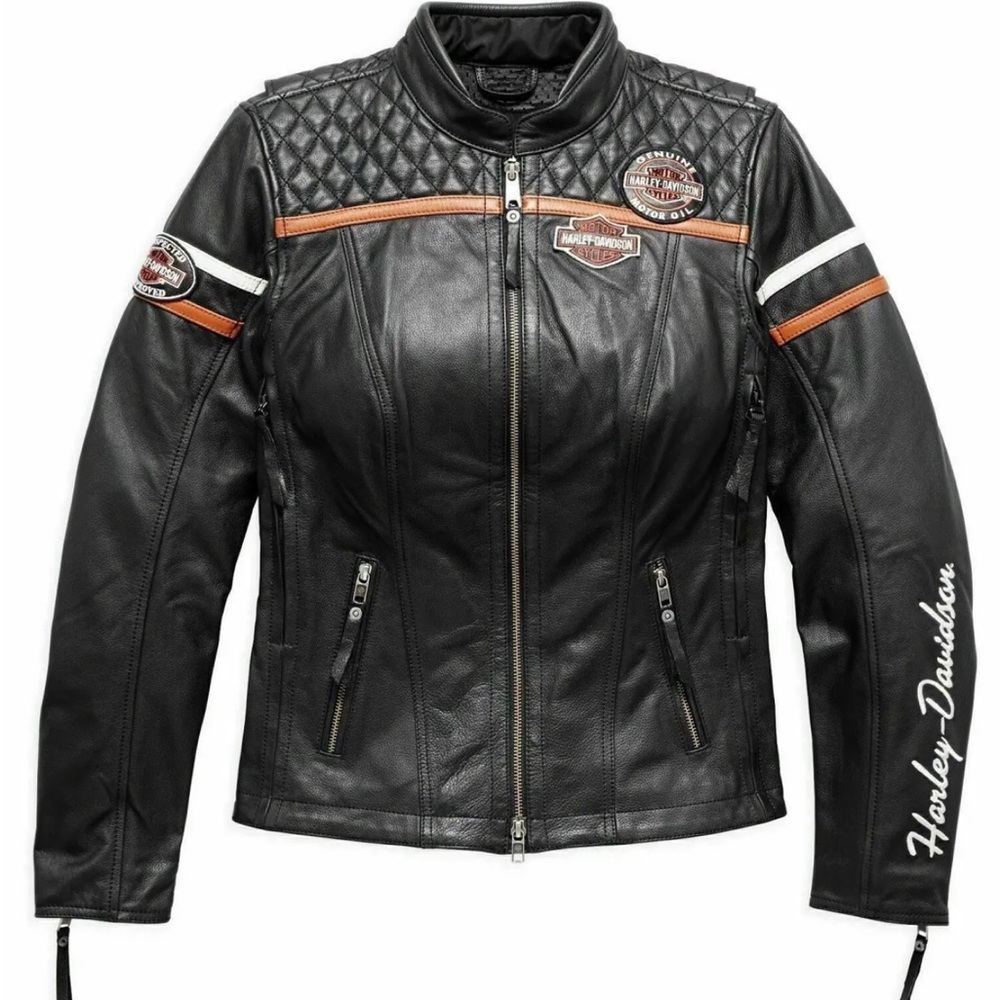 Women Miss Enthusiast HARLEY DAVIDSON Triple Vent Black Leather Jacket